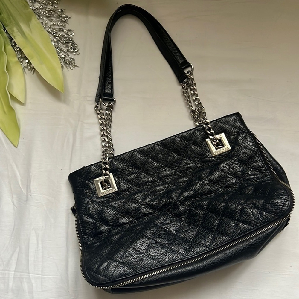 CALVIN Klein Leather Quilted Silver Tone Chain Purse
